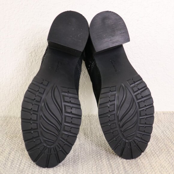 Clarks Leda Up Black Suede Ankle Boots Women’s Size 10 Chunky Block Heel - Picture 6 of 15